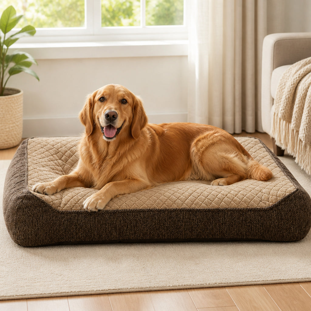 Petmarlow Orthopedic Memory Foam Dog Bed (Machine-Washable Cover) – Brown And White / 29 inches