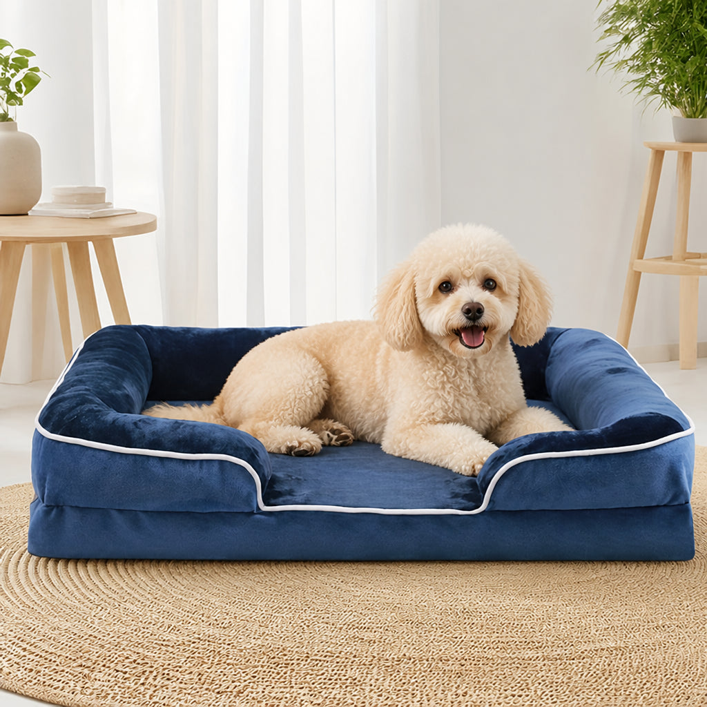 Petmarlow Orthopedic Support Foam & Anti-Skid Bottom Dog Bed (Detachable Cover) – Blue / L 28.0*23.0*6(inch)