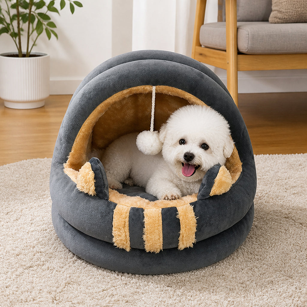 Petmarlow Plush Arctic Velvet & Insulated Cat Cave Bed