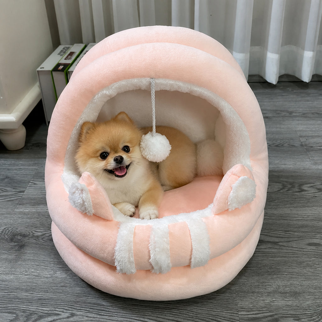 Petmarlow Plush Arctic Velvet & Insulated Cat Cave Bed – 1 / S - 13.8 x 13.8 x 12.6 in