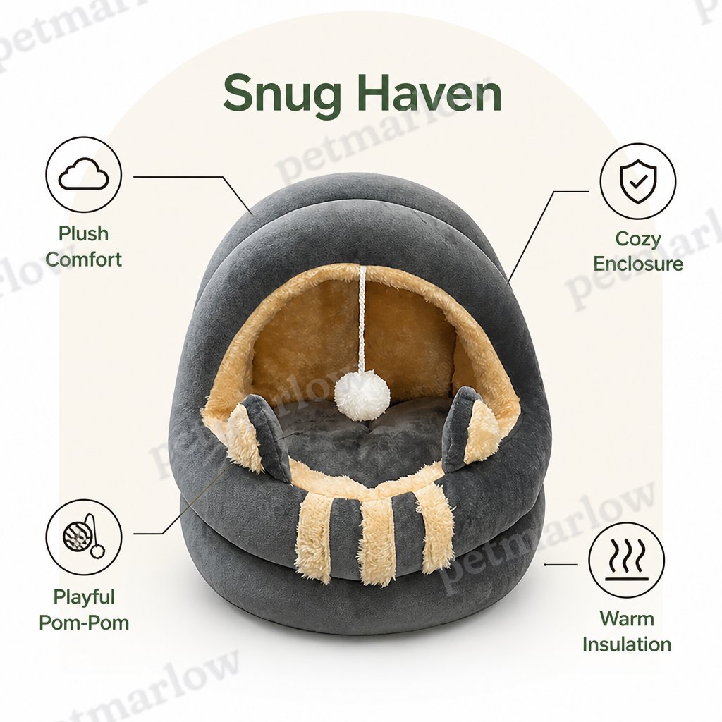 Petmarlow Plush Arctic Velvet & Insulated Cat Cave Bed – view 5