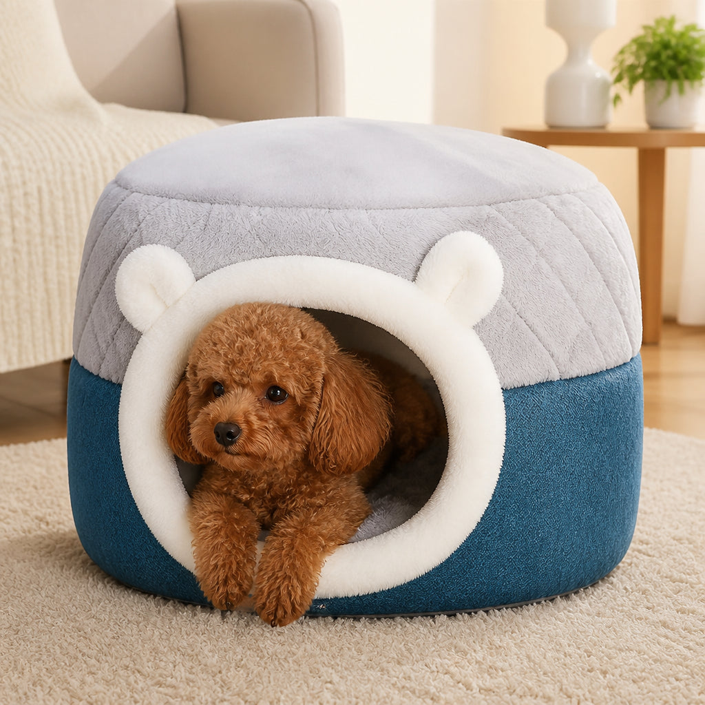 Petmarlow Plush Convertible Pop-Top Pet Bed (Removable Cushion)