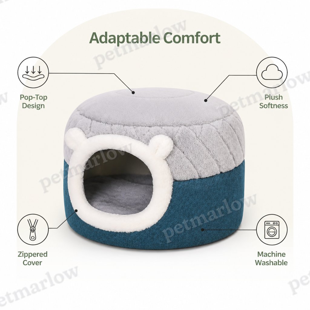 Petmarlow Plush Convertible Pop-Top Pet Bed (Removable Cushion) – view 4