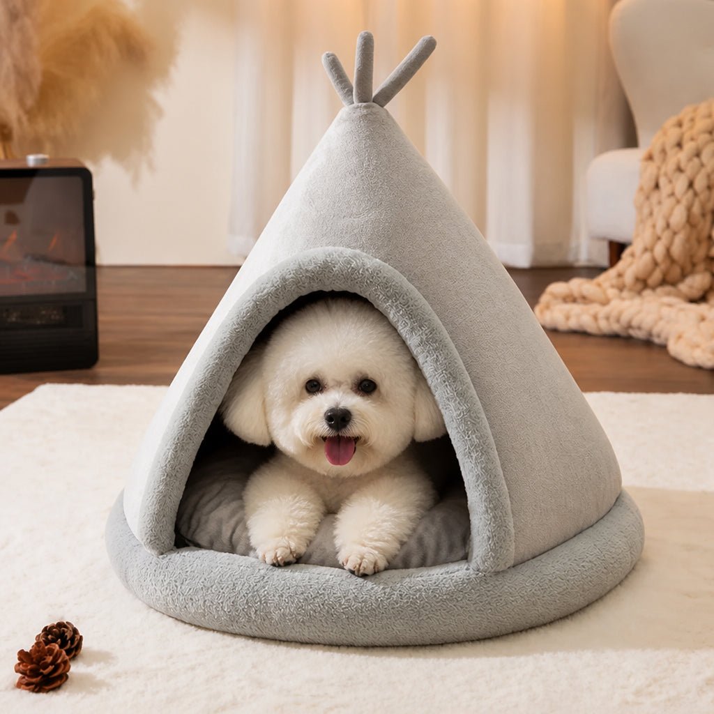 Petmarlow Plush Coral Velvet & Cotton-Filled Pet Teepee