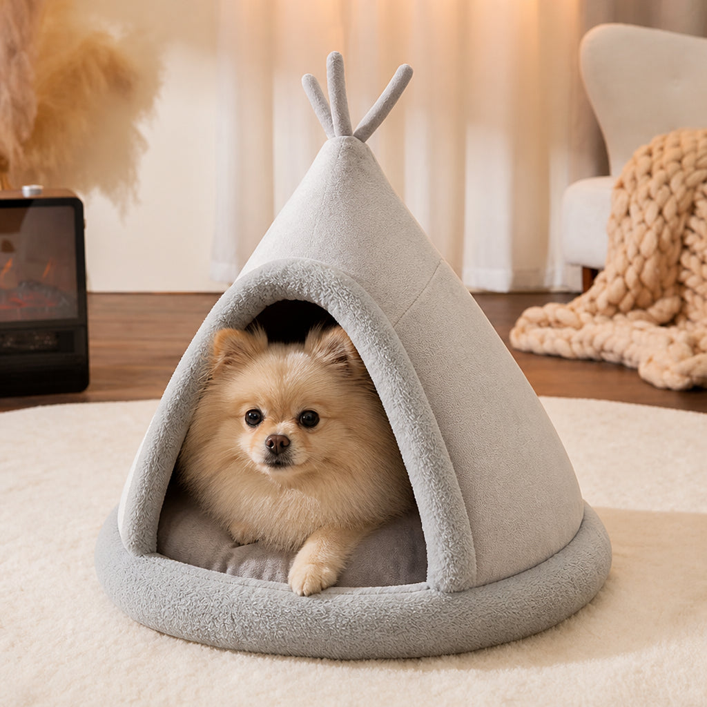 Petmarlow Plush Coral Velvet & PP Cotton Pet Teepee