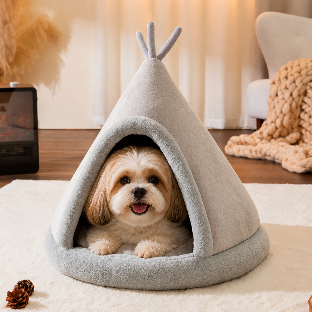 Petmarlow Plush Coral Velvet & PP Cotton Pet Teepee – 1 / S - 15 x 15 in