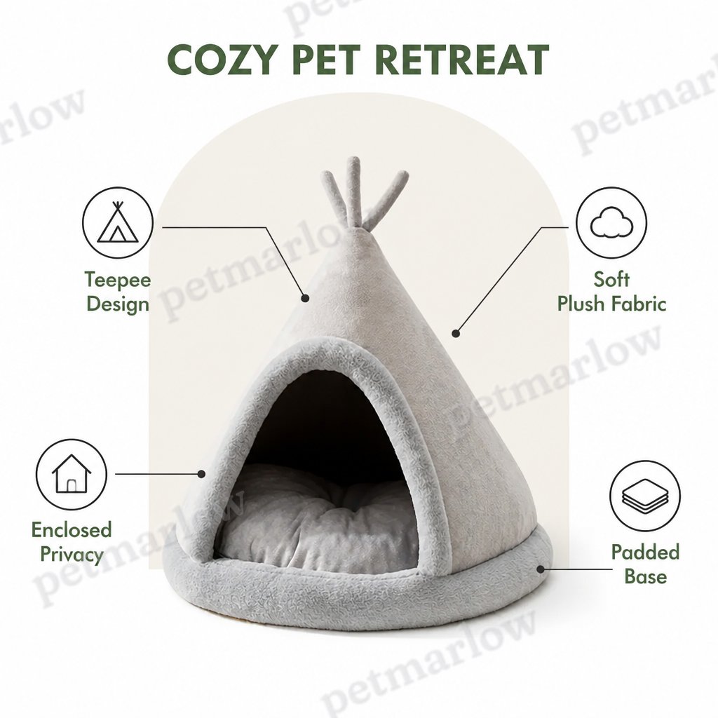 Petmarlow Plush Coral Velvet & PP Cotton Pet Teepee – view 4