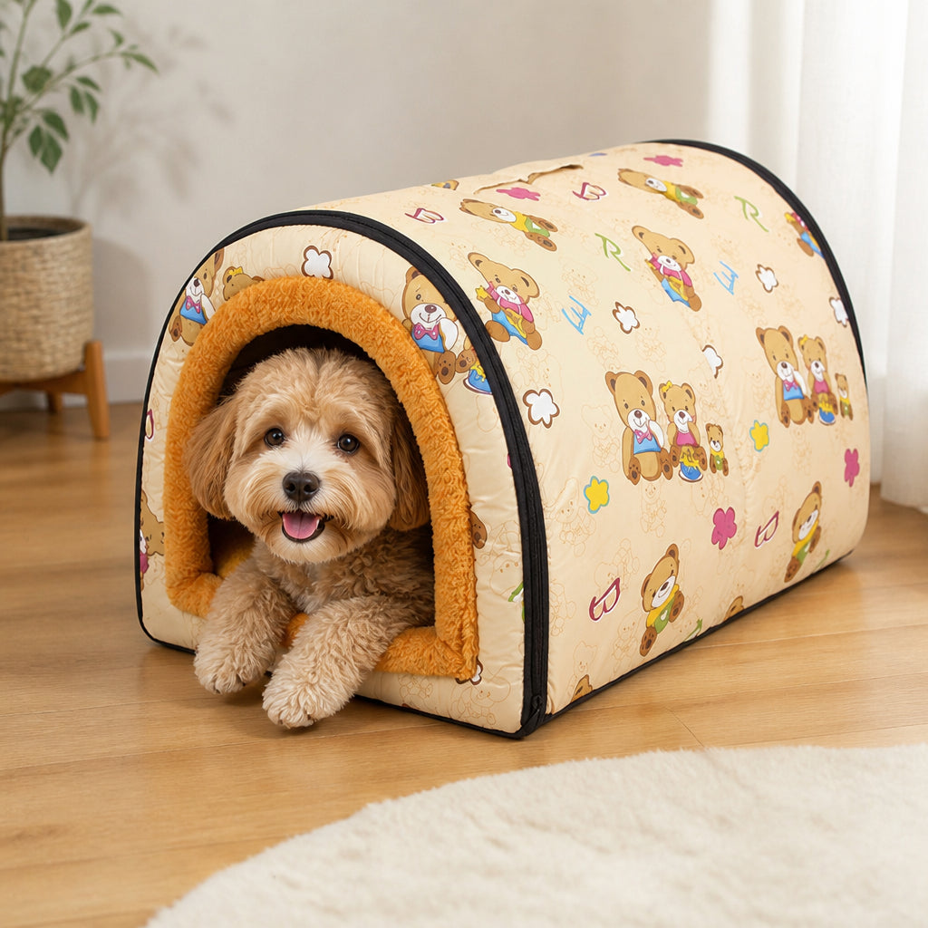 Petmarlow Plush Insulated Half-Closed Dog Bed (Machine Washable Cover)