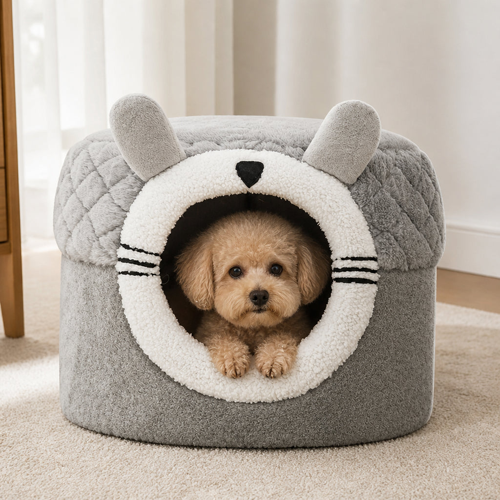 DogBedHouse Plush Insulated Pet Tent (Removable Cushion) – grey S
