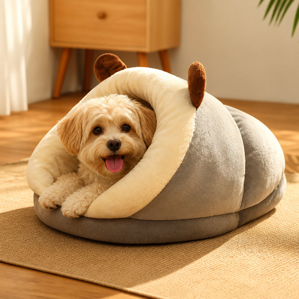 Petmarlow Plush Insulating Washable Kennel Bed – GRAY / S - 	15.7 × 11.8 × 9.8 in