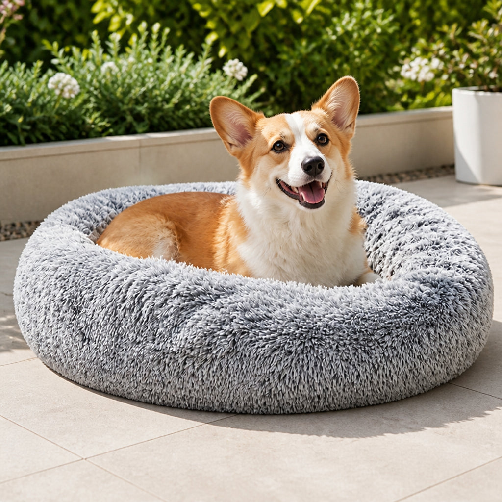 Petmarlow Plush Long-Pile Tie-Dye Round Dog Bed