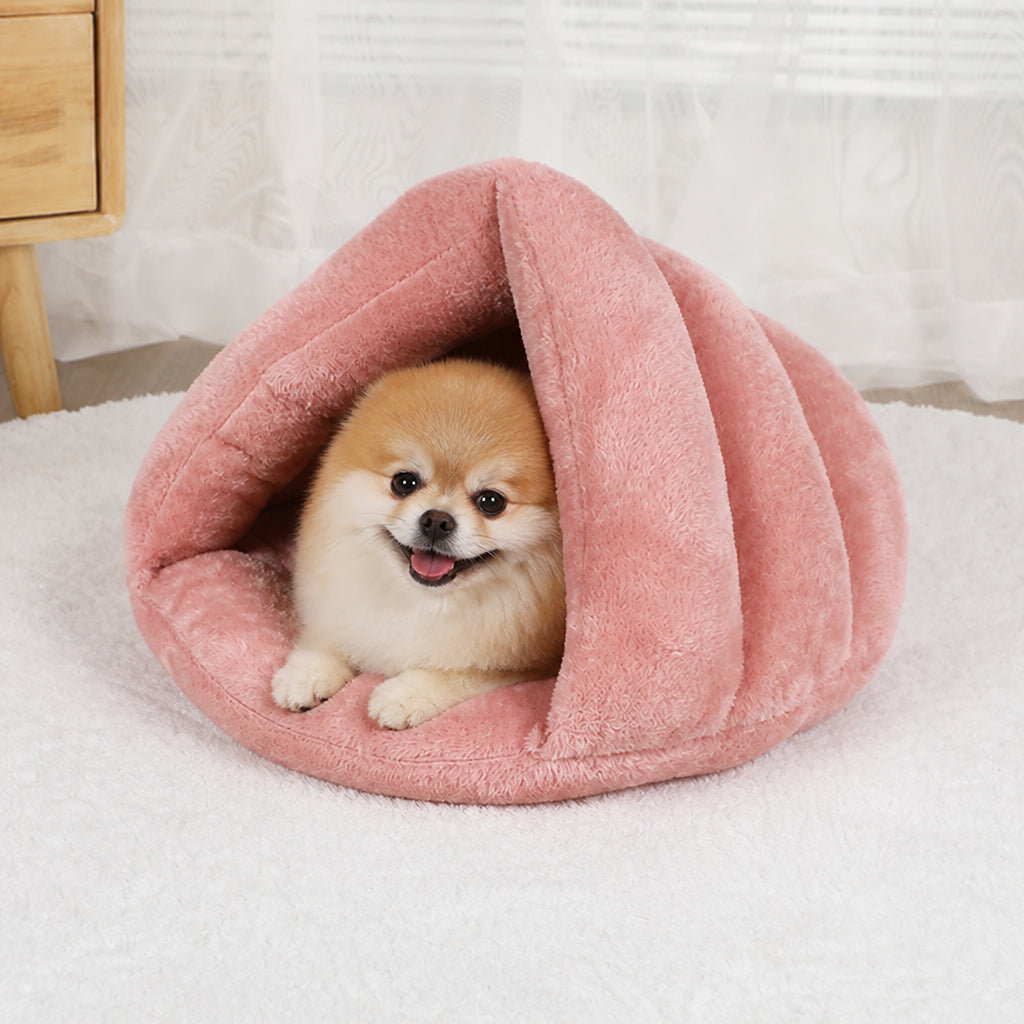DogBedHouse Plush & Machine-Washable Round Nest Dog Bed – Pink / S - 15.7 in (approx.)