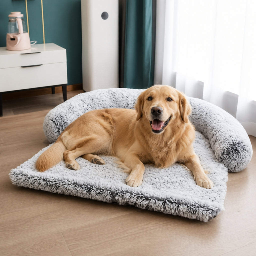 Petmarlow Plush Neck Pillow Pet Sofa Bed (Removable Cover) – Light Grey / S - 35.4*31.5*6.7in
