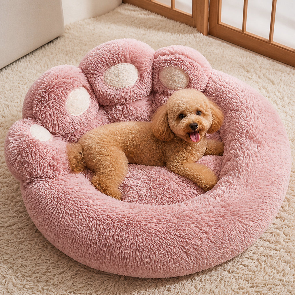 Petmarlow Plush & Non-Slip Bear Paw Pet Bed – pink / Small - 21.7"x21.7"