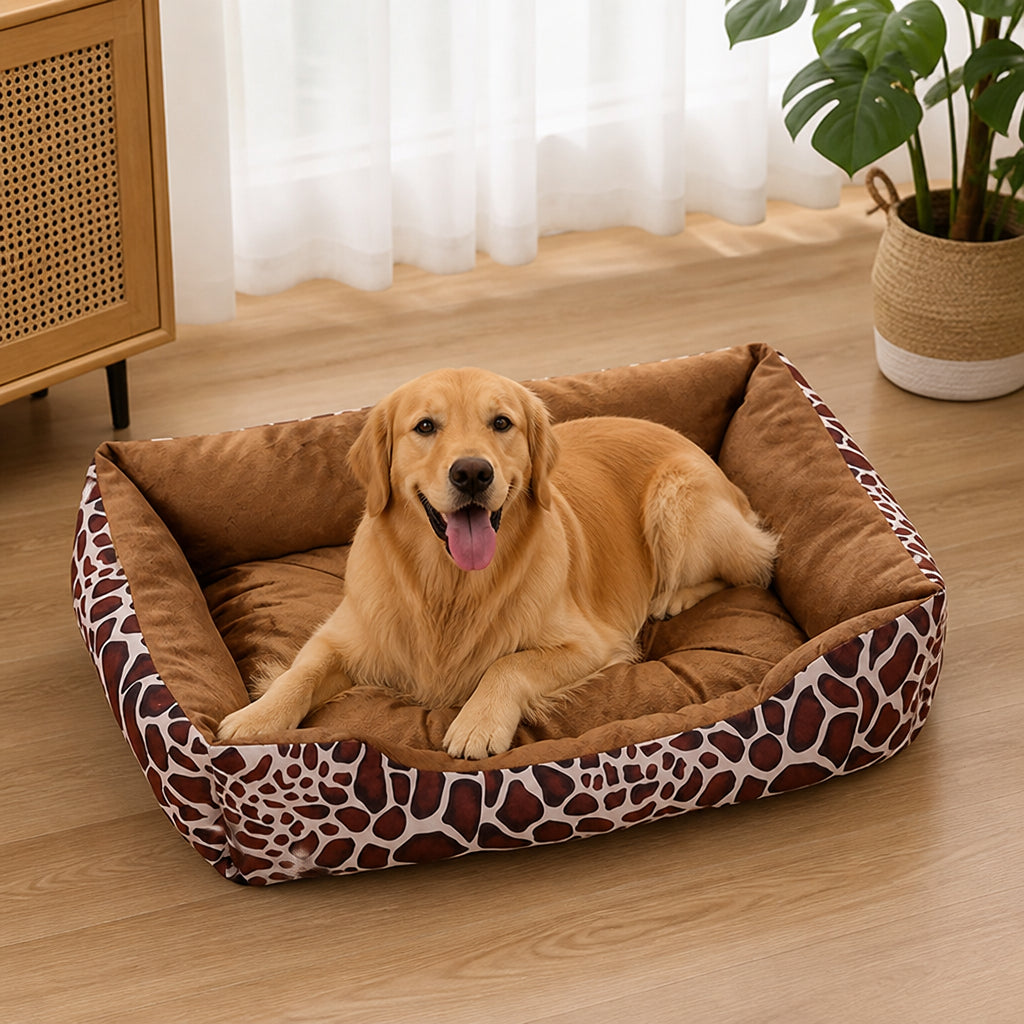 Petmarlow Plush Polyester Dog Bed (Multiple Sizes) – Deer Pattern Coffee / S 19.6*15.7*4.7in