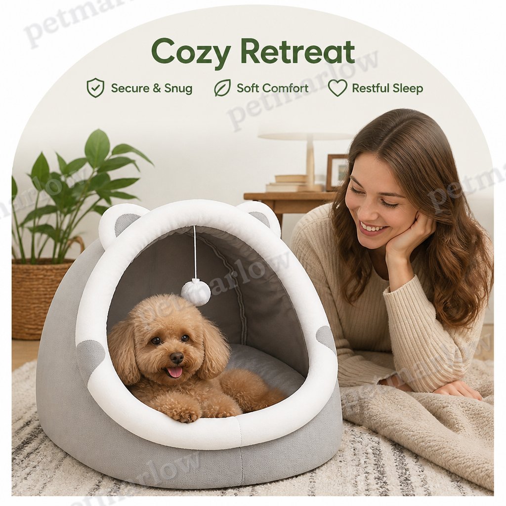 DogBedHouse Plush Polyester & Washable Pet Cave Bed – view 6