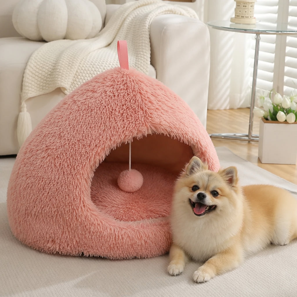 Petmarlow Plush Velvet & Non-Slip Pet Bed (Includes Hanging Balls)