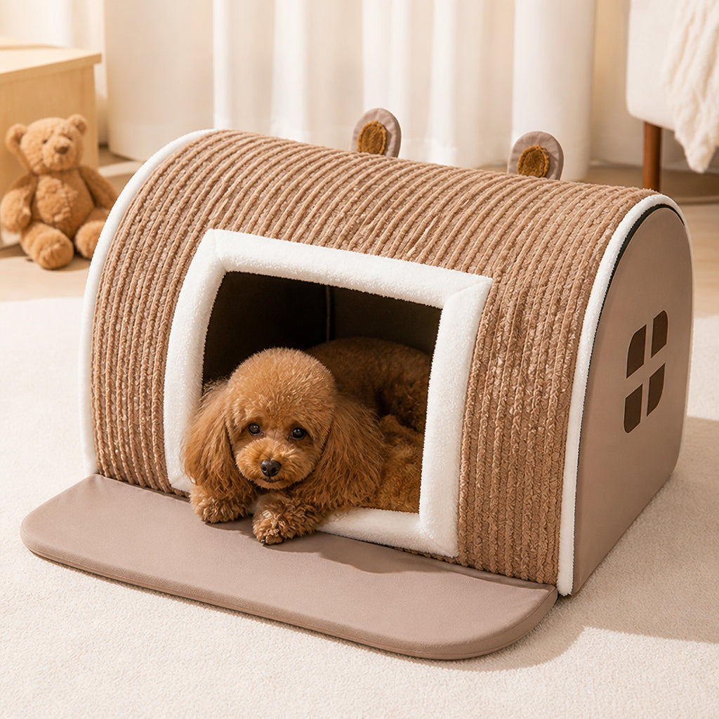 Petmarlow Plush Warm Cave Dog Bed (Removable Washable Pad)