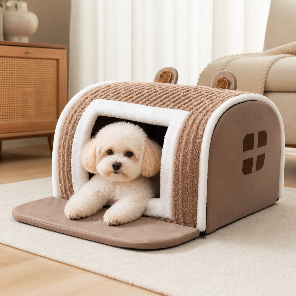 Petmarlow Plush Warm Cave Dog Bed (Removable Washable Pad) – 1 / S
