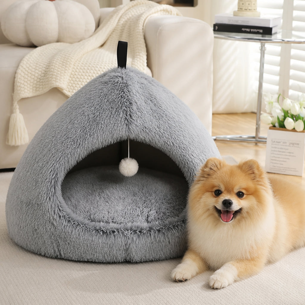 Petmarlow Plush Warm Non-Slip Hooded Pet Bed