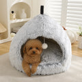Petmarlow Plush Warm Non-Slip Hooded Pet Bed – gradient gray / S - 17.7 × 17.7 × 15.0 in