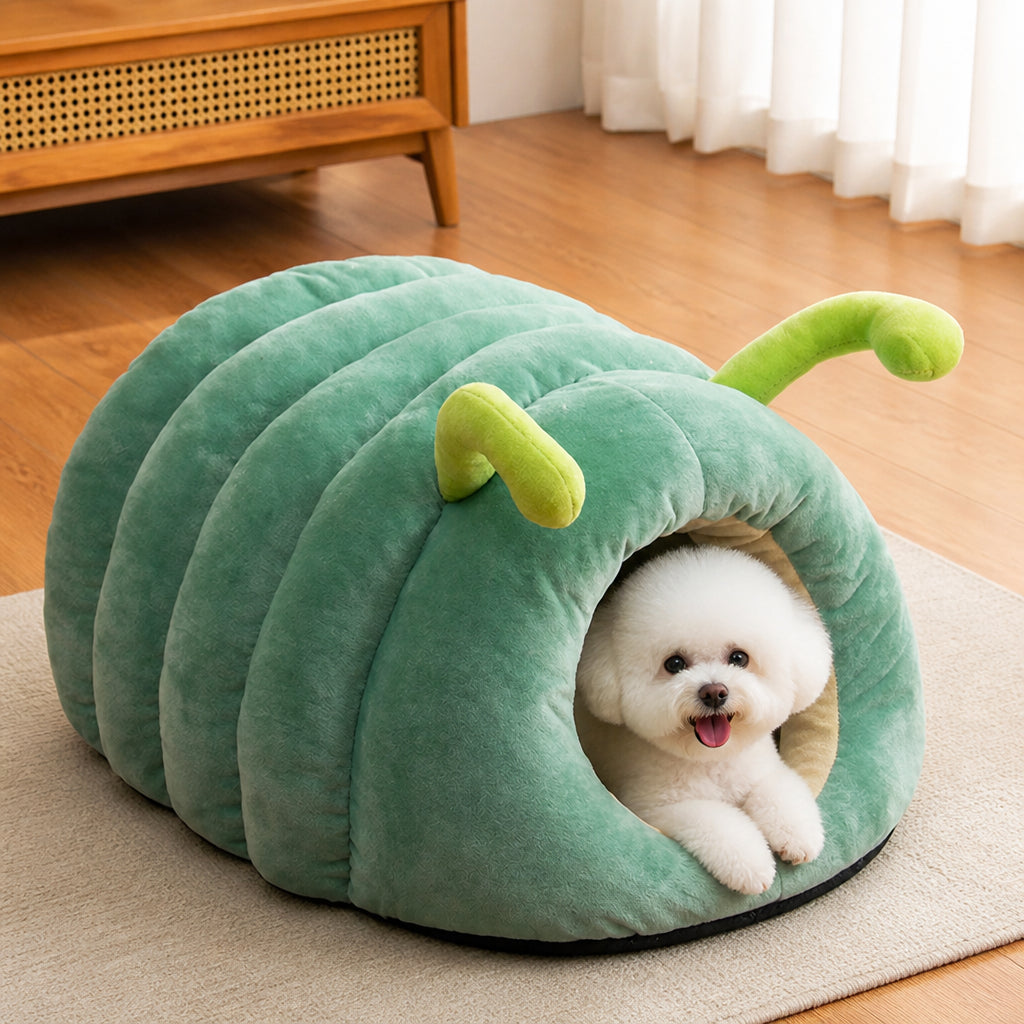 Petmarlow Plush & Warm Semi-Enclosed Pet Bed (Indoor) – green / S - 17 × 13 × 11 in