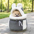Petmarlow Plush Winter-Lined Pet Carrier Backpack – Gray / S - 0.44 – 3.31 lbs