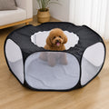 Petmarlow Pop-Up & Foldable Transparent Mesh Pet Playpen (Water-Absorbing Liner) – Black