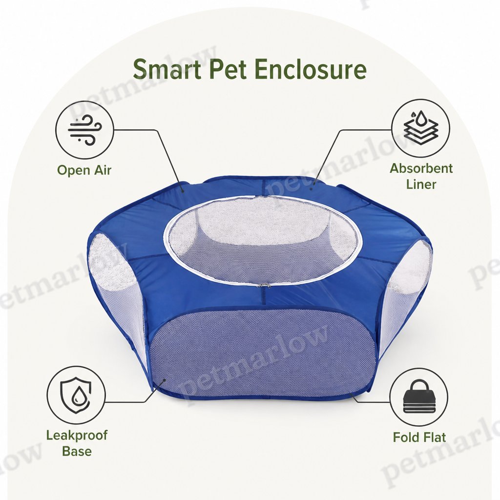 Petmarlow Pop-Up & Foldable Transparent Mesh Pet Playpen (Water-Absorbing Liner) – view 6