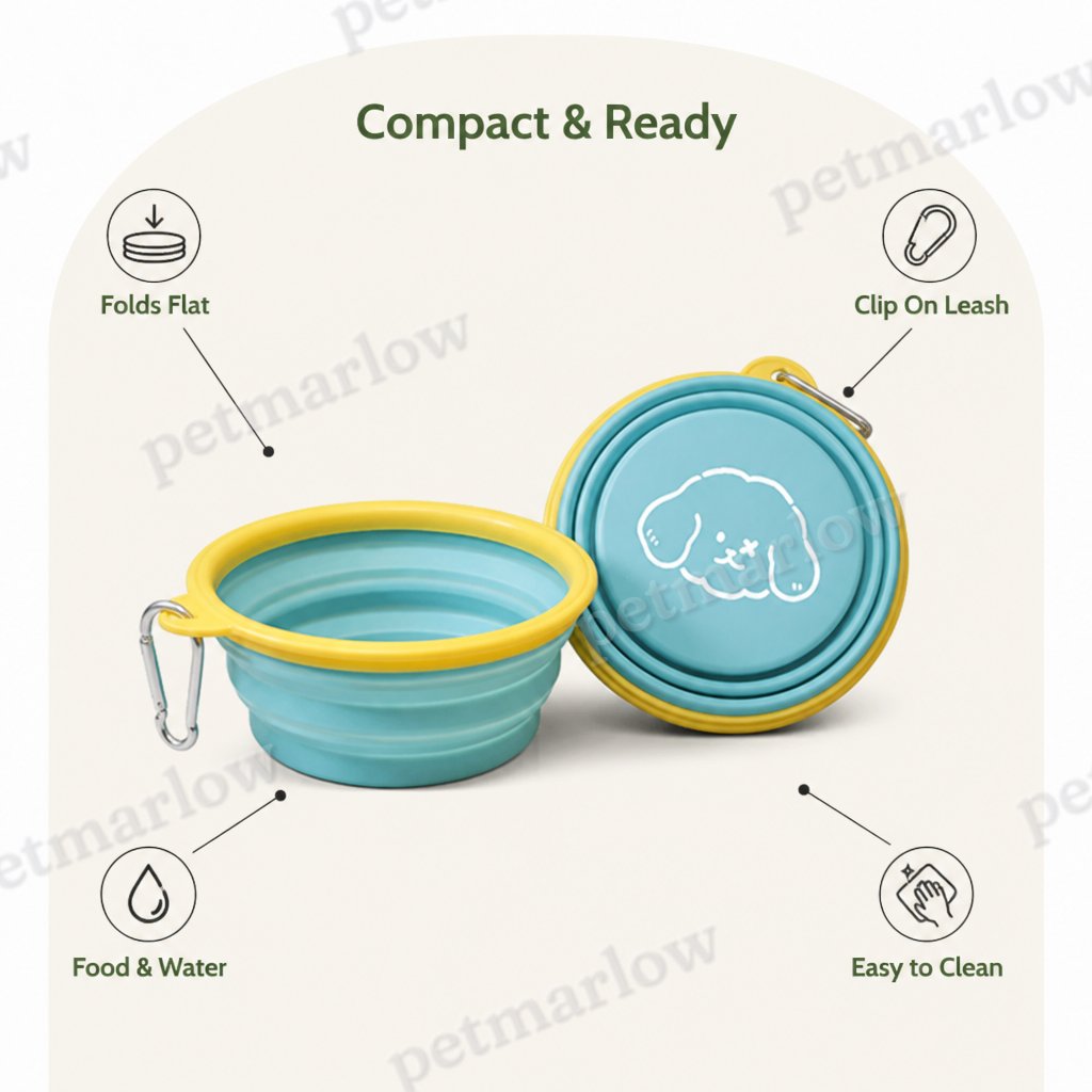 Petmarlow Portable Collapsible Silicone Pet Bowl (Leash Clip) – view 4