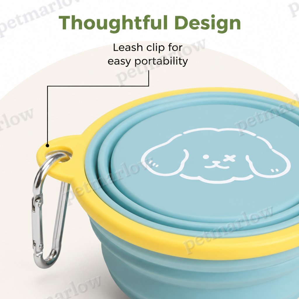 Petmarlow Portable Collapsible Silicone Pet Bowl (Leash Clip) – view 6