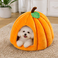 Petmarlow Pumpkin-Shaped Plush PP Cotton & Non-Slip Pet House (Removable Cushion) – Orange