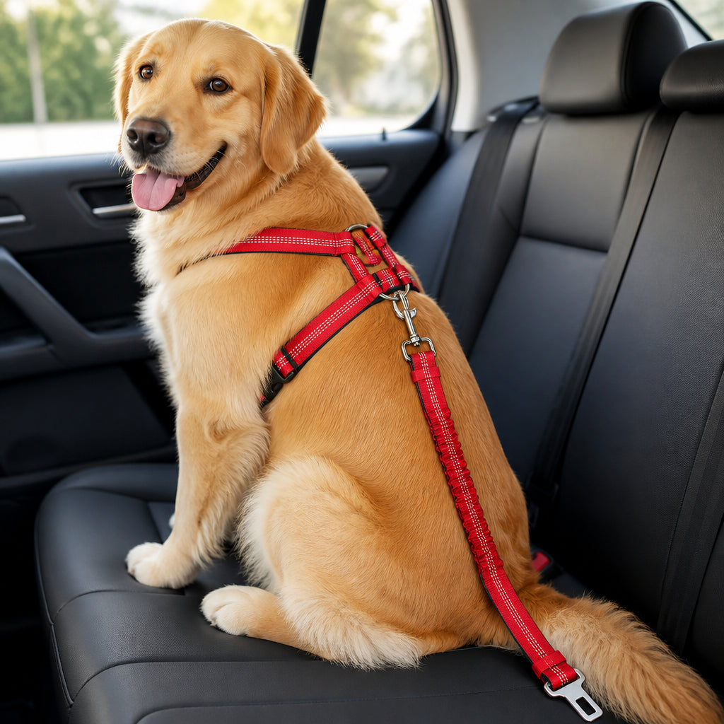 DogBedHouse Reflective & Adjustable Car Seat Leash (Quick-Release) – Reflective Black