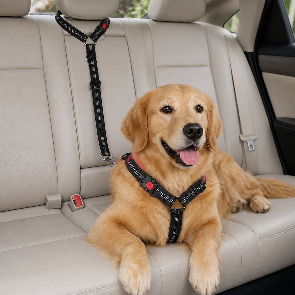 Petmarlow Reflective & Adjustable Nylon Car Seat Belt (2-in-1)