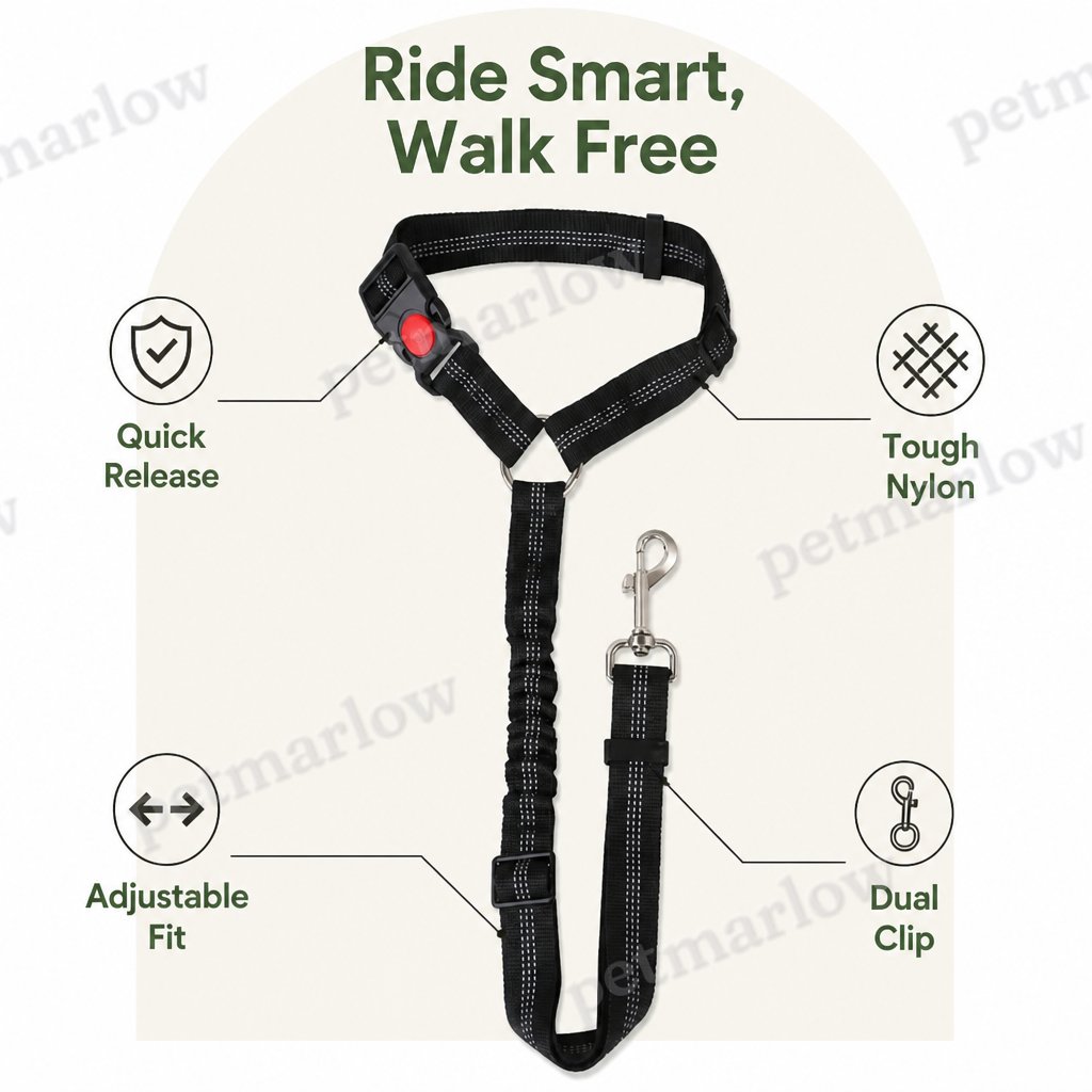 Petmarlow Reflective & Adjustable Nylon Car Seat Belt (2-in-1) – view 2