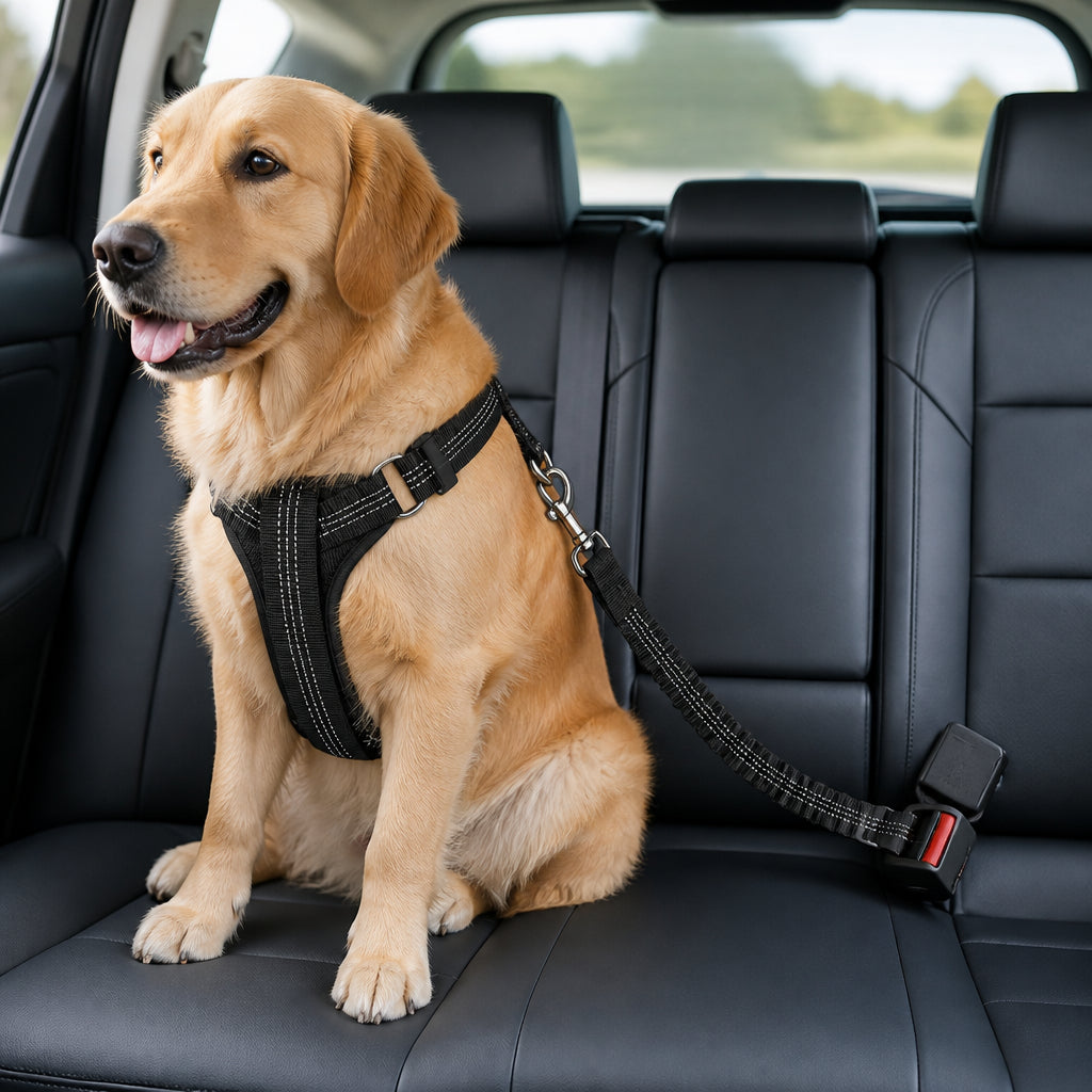 Petmarlow Reflective Elastic Shock-Absorbing Car Seat Tether – black