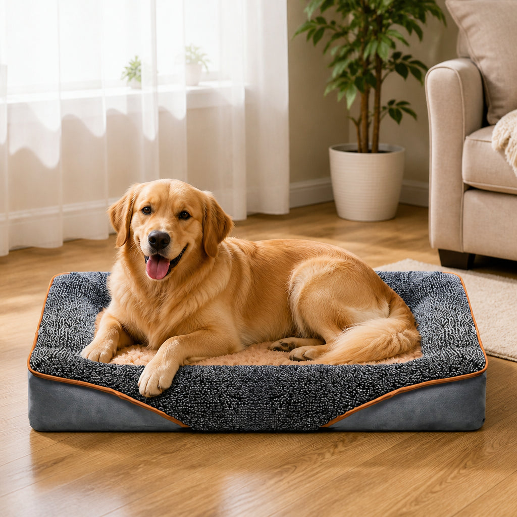 Petmarlow Removable Washable Plush Bolster Bed – Grey Brown / M(29.53*19.69*4.72inch)