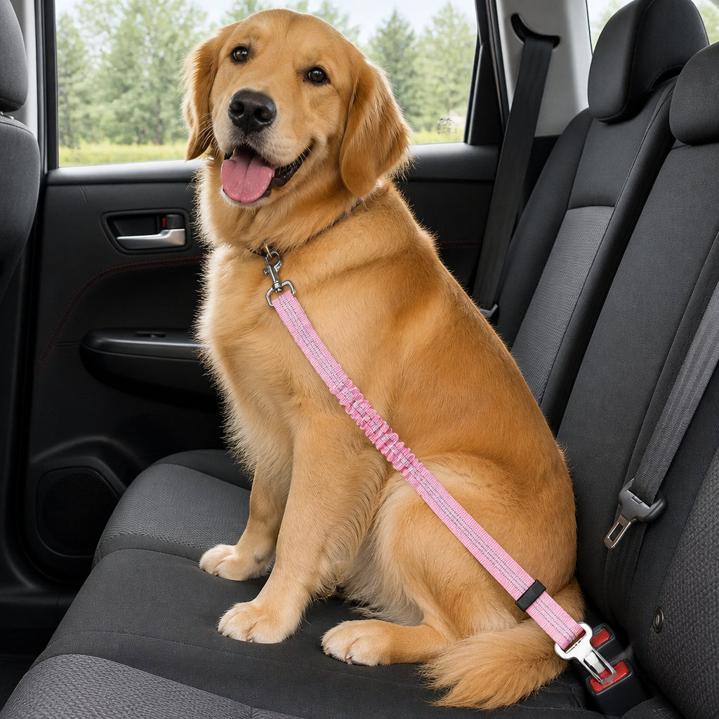 Petmarlow Retractable Heavy-Duty Nylon Dog Seat Belt – Pink