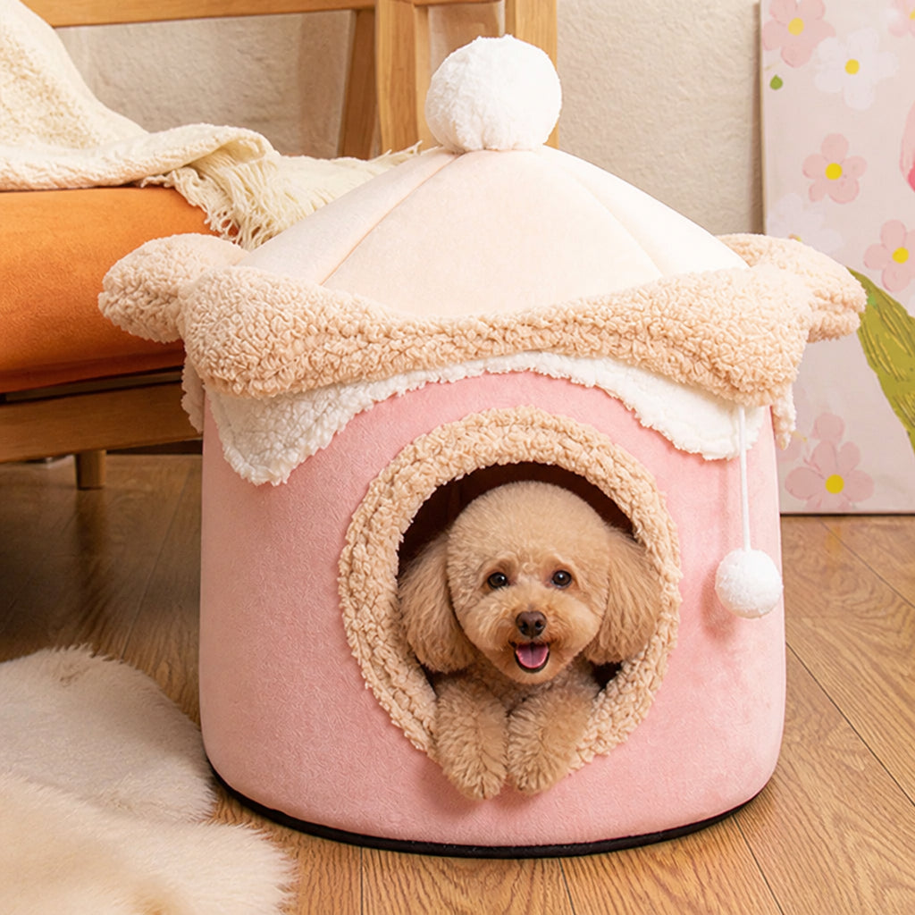 Petmarlow Self-Warming Coral Velvet Pet Tent Bed