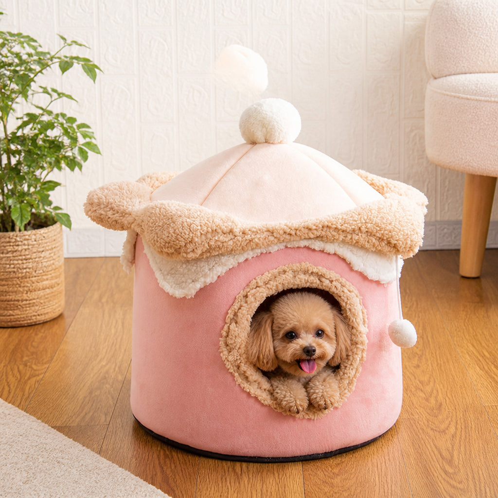Petmarlow Self-Warming Coral Velvet Pet Tent Bed – 1 / M - 15.7 × 15.7 in