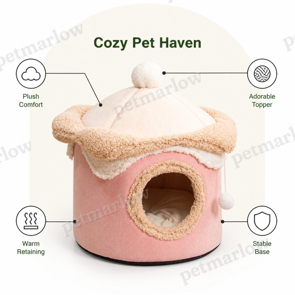 Petmarlow Self-Warming Coral Velvet Pet Tent Bed – view 4