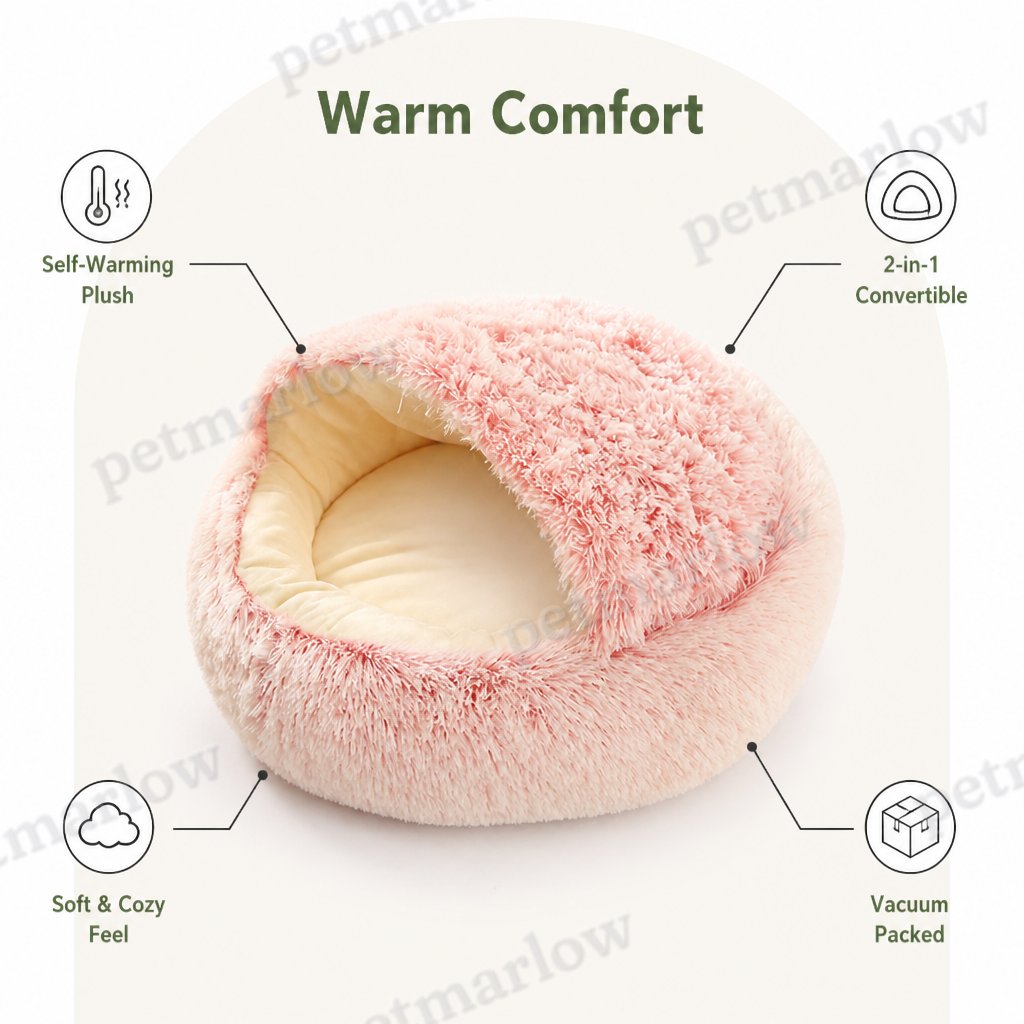 Petmarlow Self-Warming Plush & Convertible Round Nest Bed (40cm) – view 6