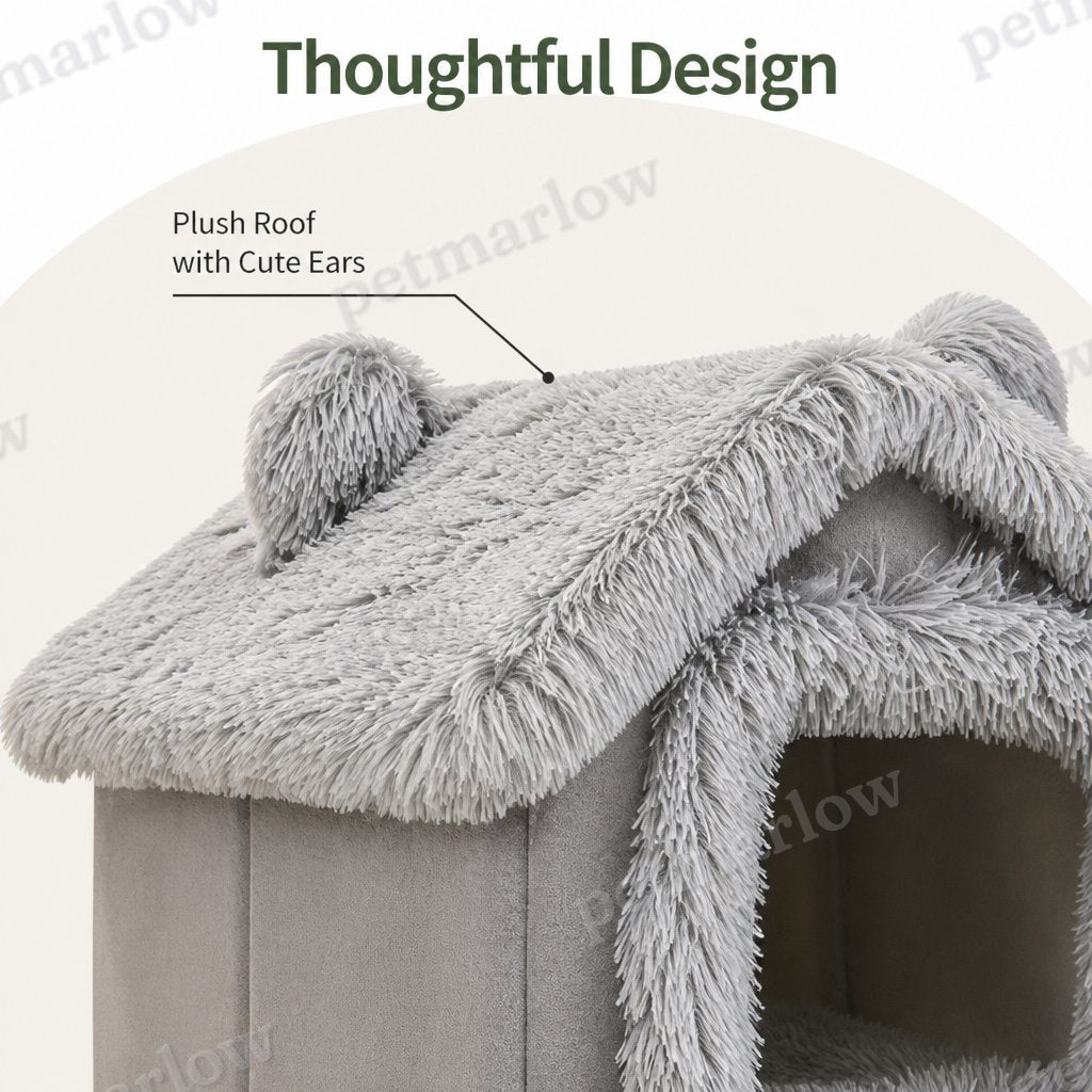 DogBedHouse Semi-Enclosed Plush Cat Bed (Removable Non-Slip Base) – view 6