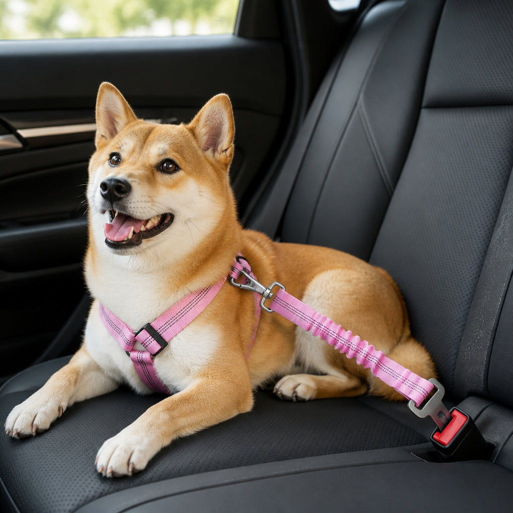 Petmarlow Shock Absorbing Adjustable Seat Belt Tether – Pink G2413G