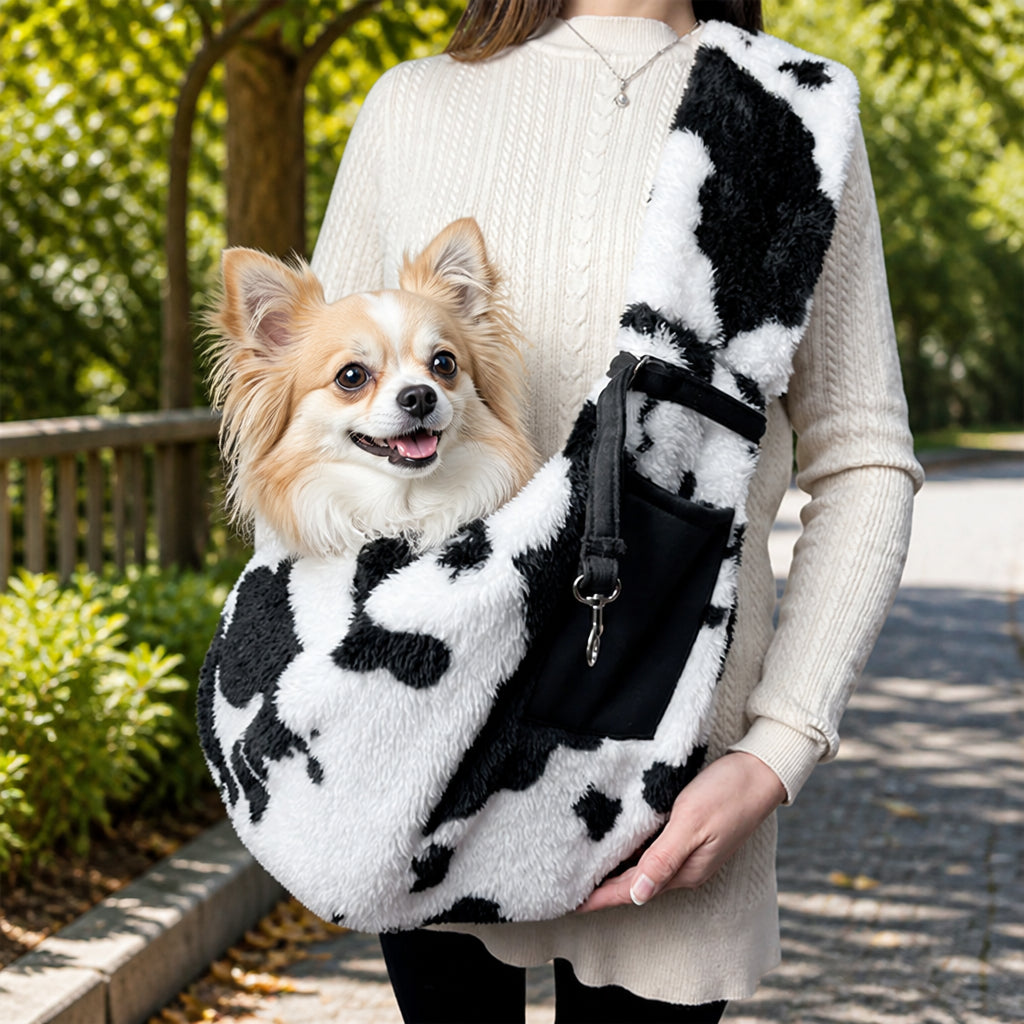 Petmarlow Soft Plush & Lightweight Shoulder Sling Carrier (Up To 7 kg) – Black White