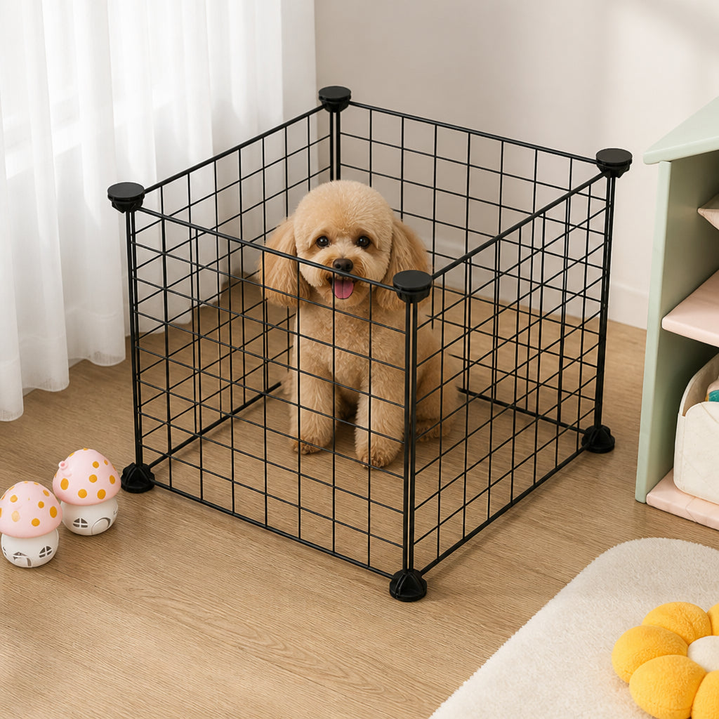 Petmarlow Stackable & Expandable Metal Mesh Pet Fence Panels (DIY Kit) – 4 PCS