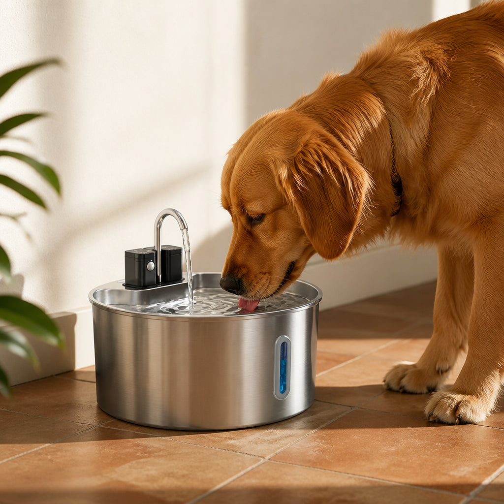 Petmarlow Stainless Steel Sensor-Activated & Wireless Rechargeable Pet Fountain