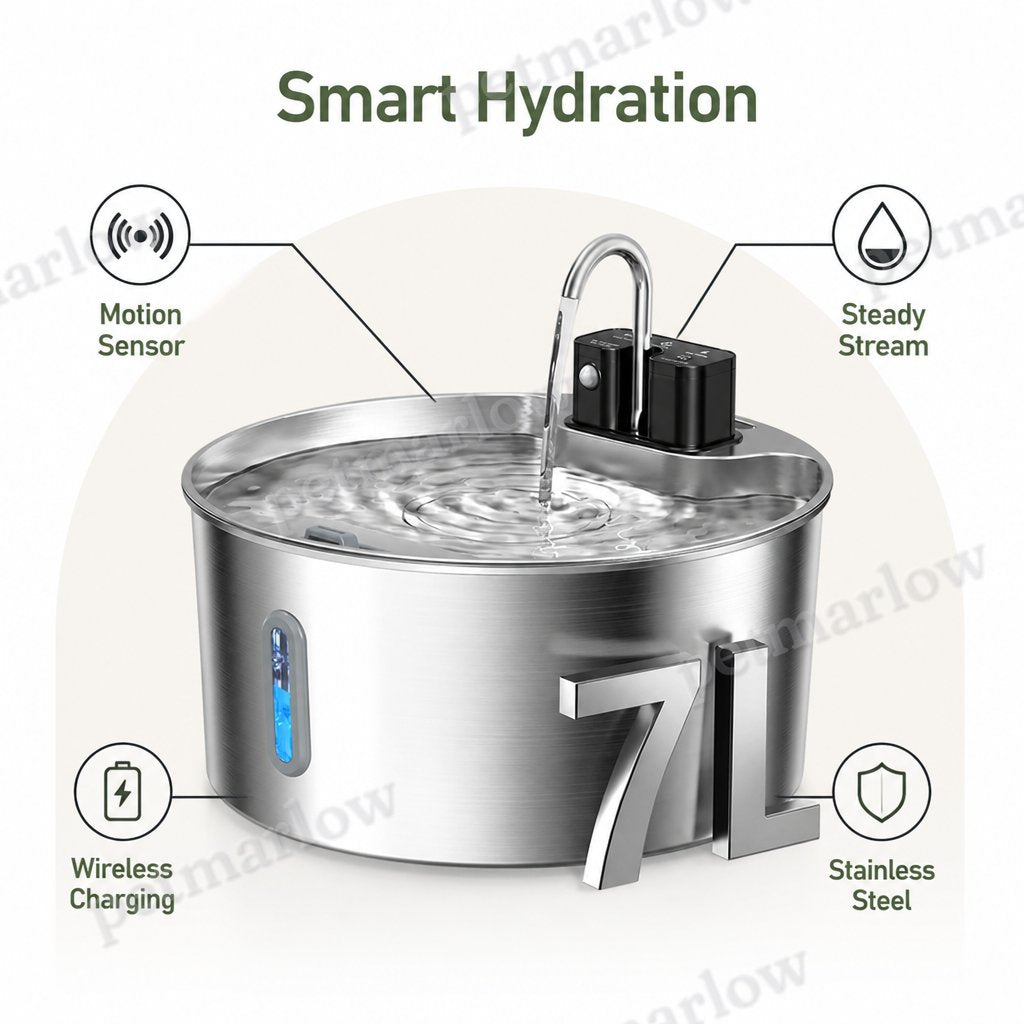 Petmarlow Stainless Steel Sensor-Activated & Wireless Rechargeable Pet Fountain – view 6