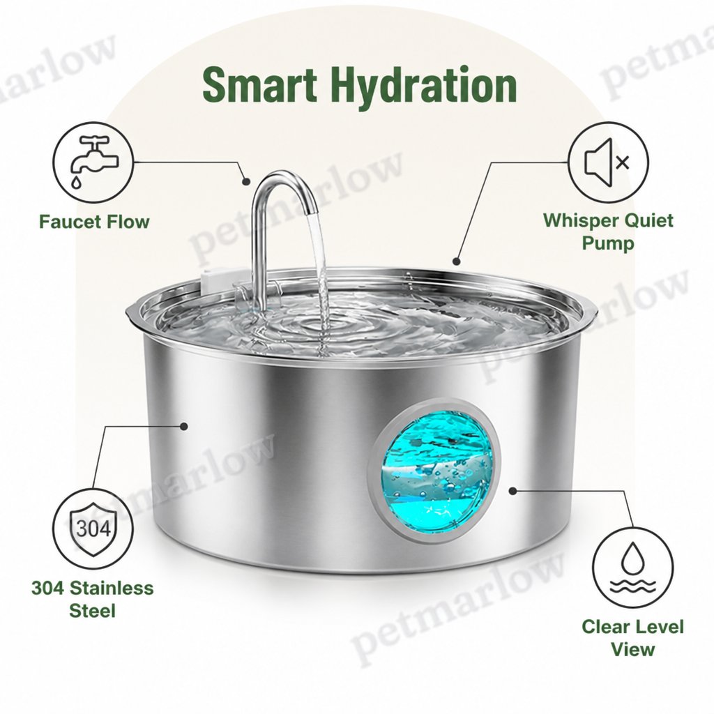 DogBedHouse Stainless Steel & Ultra-Quiet Large-Capacity Dog Water Fountain – view 4