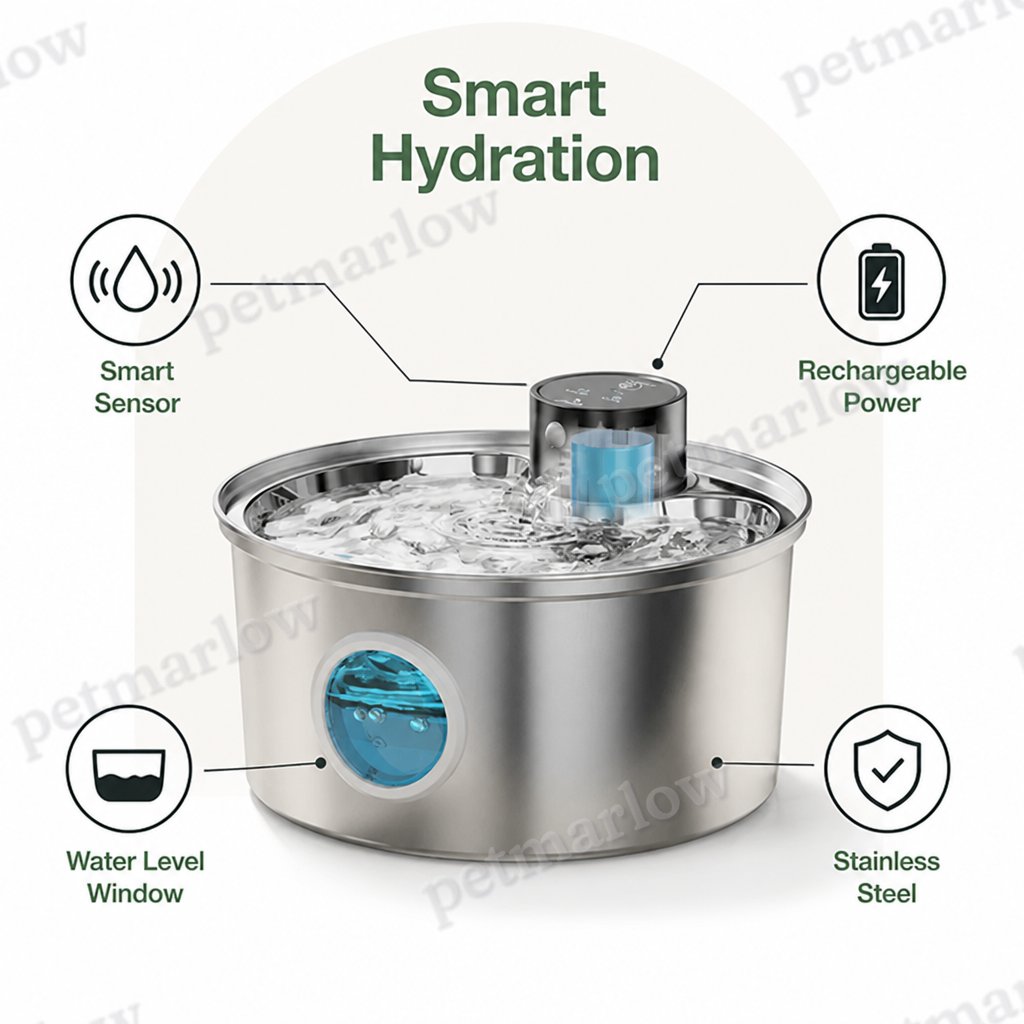 Petmarlow Stainless Steel USB Rechargeable Sensor Pet Fountain – view 4
